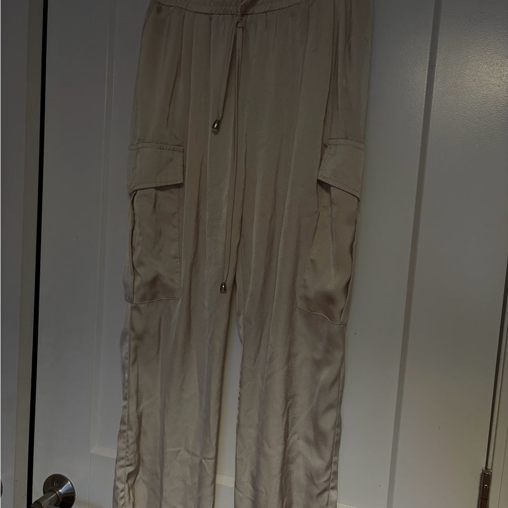 Champagne Satin Cargo Pants